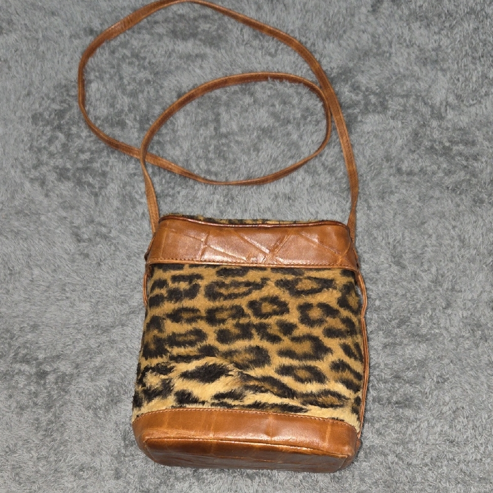 Leopard Print Crossbody Bag with Tan Accents